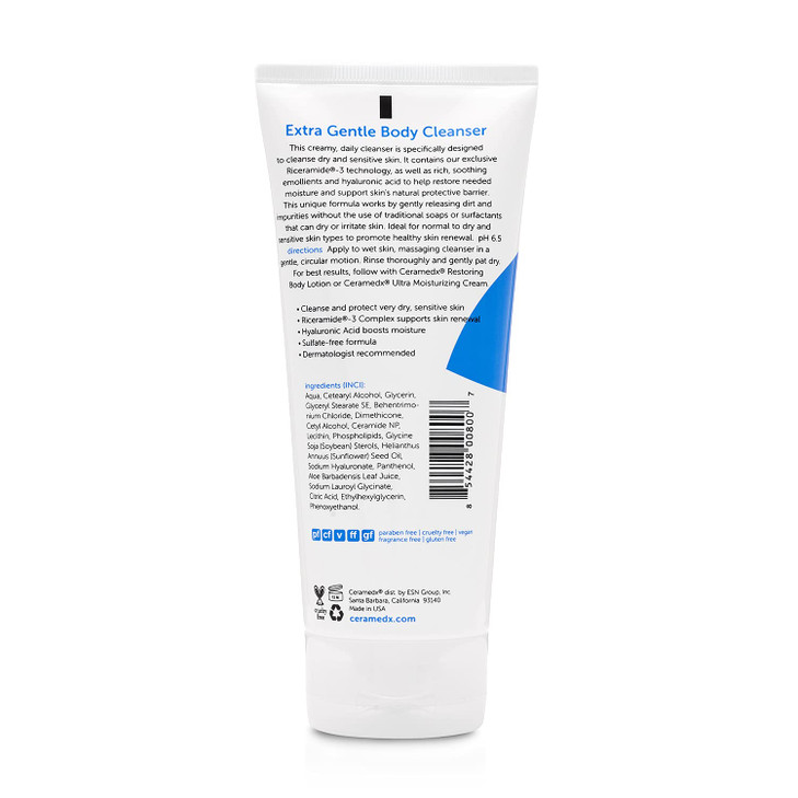 Ceramedx Extra Gentle Body Cleanser Natural Ceramide Cleanser for Dry Sensitive Skin Cruelty Free Vegan Fragrance Free 6