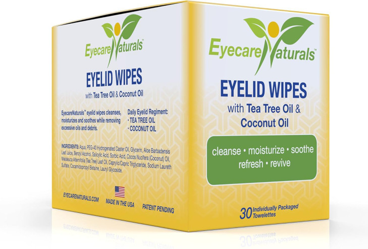 Eyecare Naturals Tea Tree Oil Eyelid Wipes with Coconut Oil Dry Eye Wipes No Rinse Natural Essential Oil Cleansing Eye W