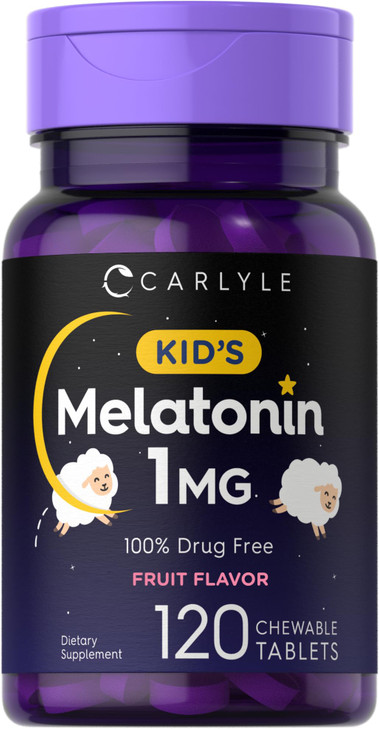 Carlyle Kids Melatonin 1mg 120 Chewable Tablets Fruit Flavor Vegetarian Supplement NonGMO Gluten Free Formula