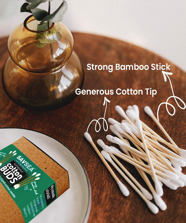 SAVSEA Bamboo Cotton Ear BudsSwabs 480 Stems 960 Swabs Pack Of 6 Multipurpose Double Tip Cotton EarbudsSwabs With Sustai
