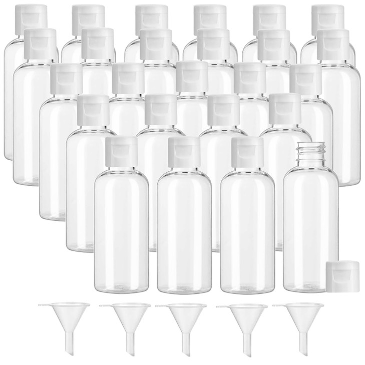 YsesoAi 25Pcs 2 oz Clear Plastic Empty Bottles Travel Containers with Flip Cap for Toiletries Liquids Shampoo Lotion Con