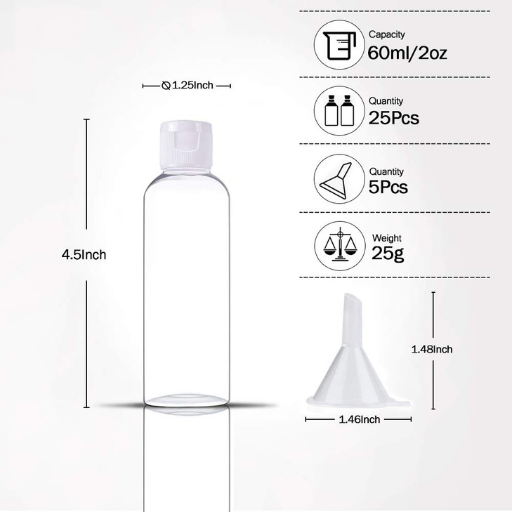 YsesoAi 25Pcs 2 oz Clear Plastic Empty Bottles Travel Containers with Flip Cap for Toiletries Liquids Shampoo Lotion Con