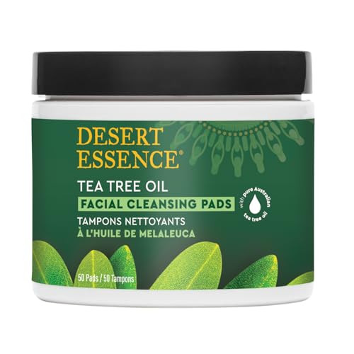 Desert Essence Tea Tree Oil Facial Cleansing Pads Makeup Remover Facial Cleanser Toner with Organic Lavender Chamomile T