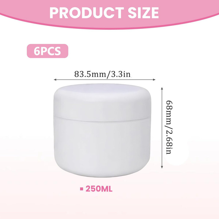 ericotry 6PCS White Plastic Jar with Dome Lid 8 Oz 250g Refillable Makeup Cosmetic Jars Empty Face Cream Lotion Storage