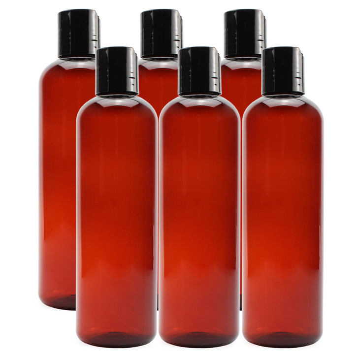 Cornucopia Brands 8oz Plastic Bottles wDisc Top Flip Cap 6Pack BPAFree Containers For Shampoo Lotions Liquid Body Soap C