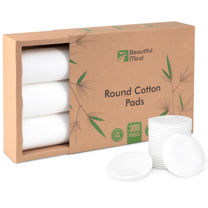 Cotton Round Pads for Face 300 Pack 3 Layer Eye Makeup and Nail Polish Remover Lint Free Cleansing Circle Pad for Facial