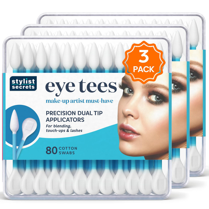 Fran Wilson EYE TEES COTTON TIPS 80 Count 3 PACK Precision Makeup Applicator Doublesided Swabs with Pointed and Rounded