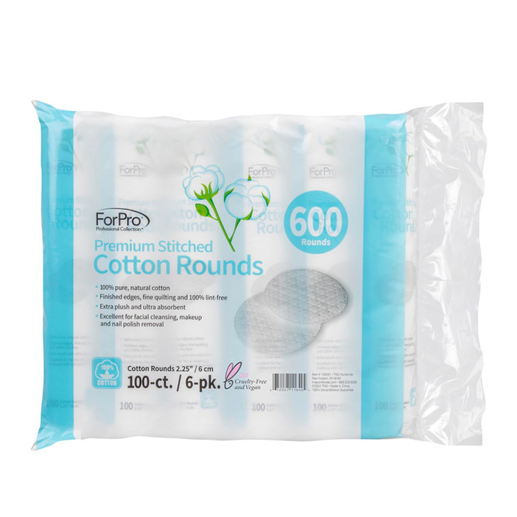 ForPro Premium Stitched Cotton Rounds 100 Pure Cotton Pads for Removing Makeup Nail Polish and Cleansing Face Pack of 6