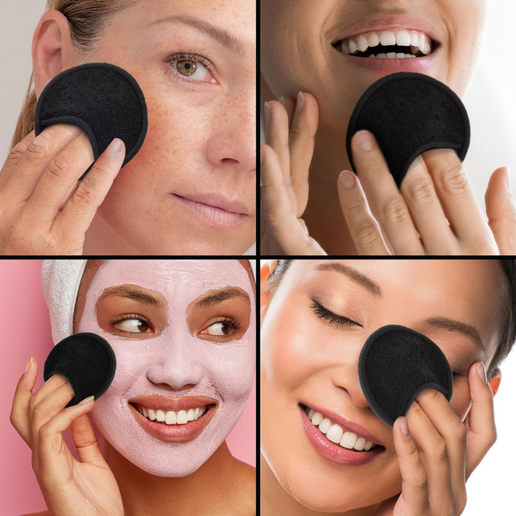 18 Pack Reusable Cotton Rounds for Makeup Removal with Bamboo Holder and Mesh Storage Bag Black