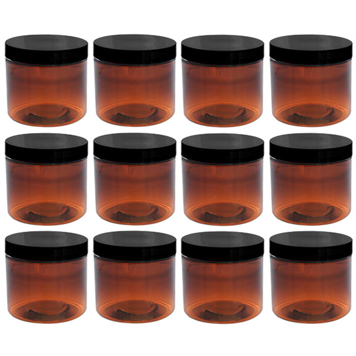 Aromine 2oz Clear Jars with Lid 12 Pack Round PET Plastic Jar Container with Blank Labels BPA Free