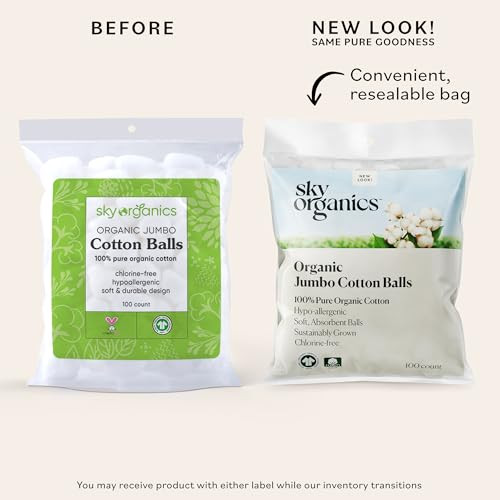 Sky Organics Organic Jumbo Cotton Balls for Sensitive Skin 100 Pure Organic Cotton Sustainably Grown Chlorine Free Hypoa