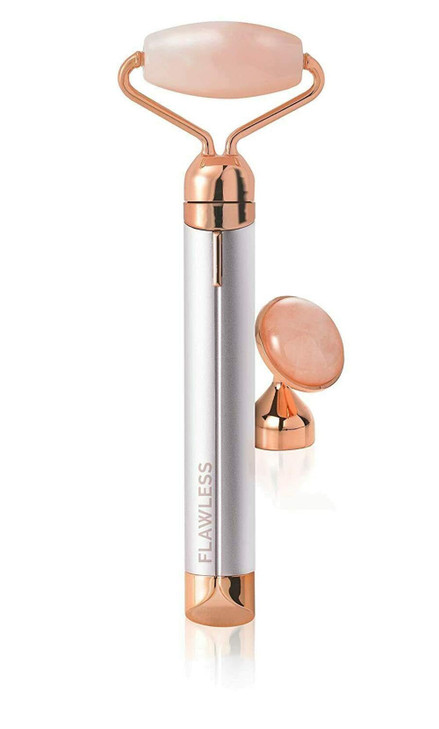 Finishing Touch Flawless Contour Vibrating Facial Roller Massager Rose Quartz