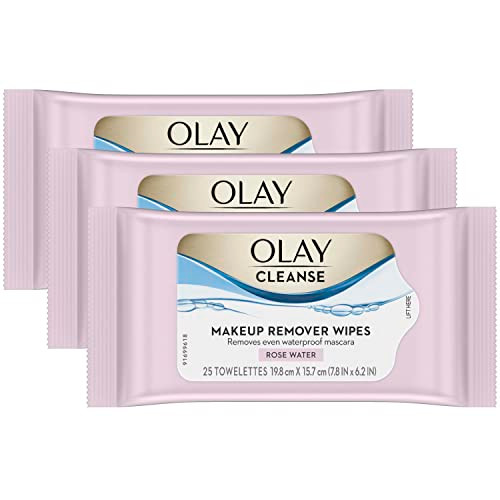 Olay Cleanse Makeup Remover Cleansing Face Wipes Daily Facial Towelettes Rose Water 25 Count 3 Pack