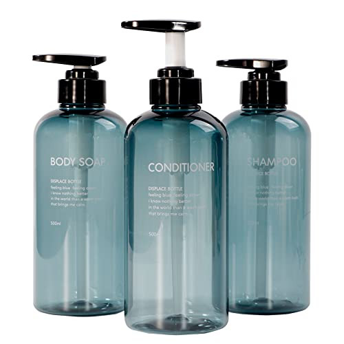 Shampoo and Conditioner Dispenser BottlesYeeco Pump Bottle 3 Pack Refillable Clear Blue Shampoo Dispenser 169oz500ml Pla