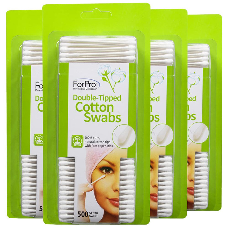 ForPro DoubleTipped Cotton Swabs 100 LintFree Biodegradable Cotton for Sensitive Skin 500Count Pack of 4
