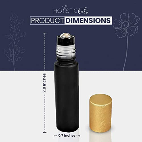 Essential Oil Roller Bottles Black 10ml Leakproof Rollers Thick Black Glass with Brush Gold Lid Updated Stainless Steel