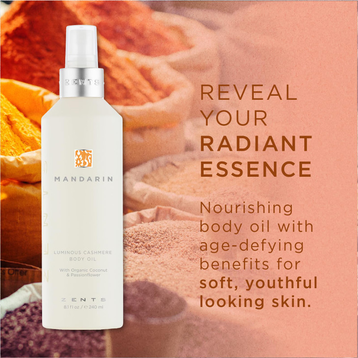 Zents Luminous Cashmere Body Oil Mandarin Fragrance Moisturizing Body Oil with Vitamin E Organic Coconut Oil Softens Smo