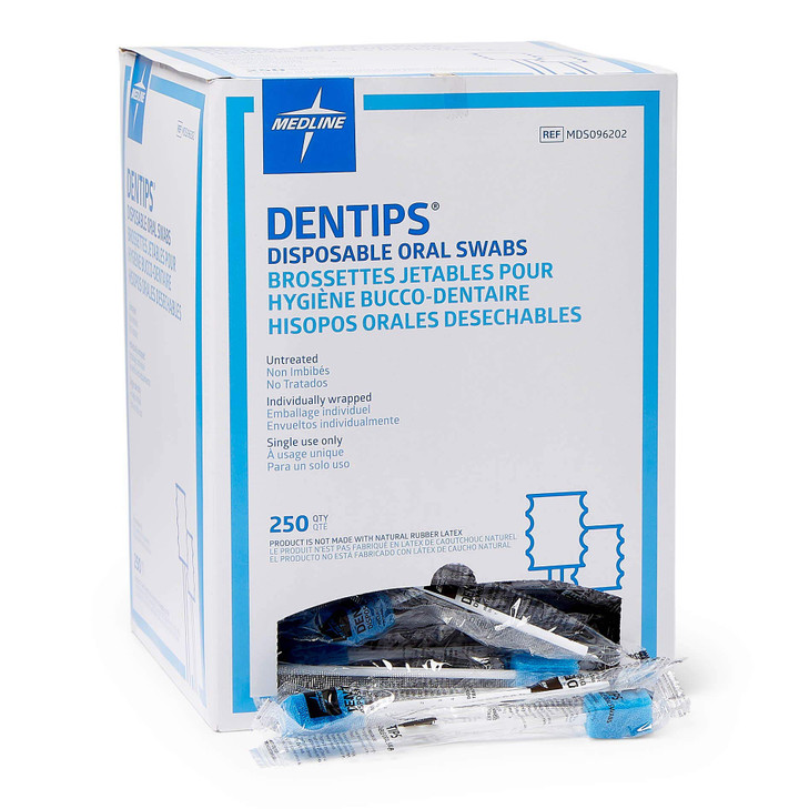 Medline Dentips Disposable Oral Swabsticks Adult Untreated Blue 500 Count