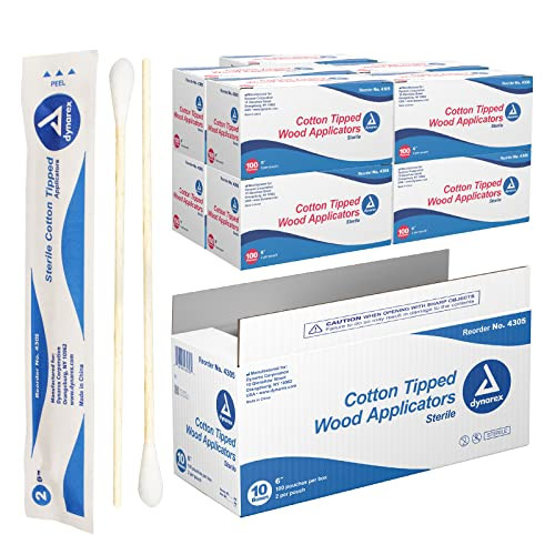 Dynarex 6Inch Sterile Cotton Tipped Applicators SingleUse Wooden Cotton Tip Applicators for Wound Care Dressing Hygiene