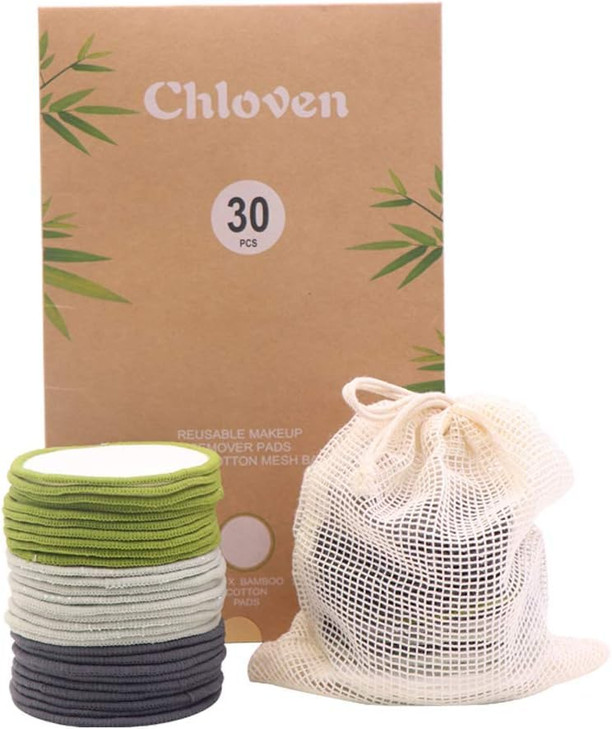 Chloven 30 Pack Reusable Makeup Remover Pads Bamboo Cotton Rounds for Toner Washable EcoFriendly for All Skin Types with
