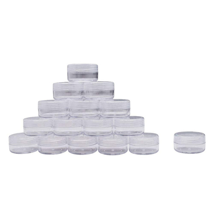 Healthcom 50 Pieces 10 Gram 10ml Empty Plastic Cosmetic Containers Clear Round Sample Pot Jar Screw Cap Lid for Nail Pow