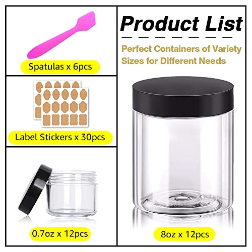 8oz Plastic Jars with Lids 8 oz Plastic Containers with Lids 20g Sample Containers Set of 24 Airtight Container for Lip