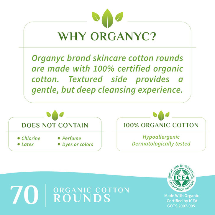Organyc 100 Certified Organic Cotton Makeup Pads Natural Unbleached Makeup Remover Rounds 70 Count