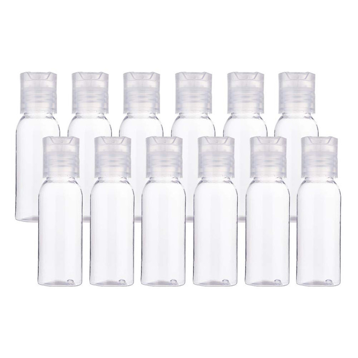 BENECREAT 24 Pack 1oz PET Plastic Bottles Clear Refillable Travel Containers with Press Cap for Shampoo Lotion Cream Cos