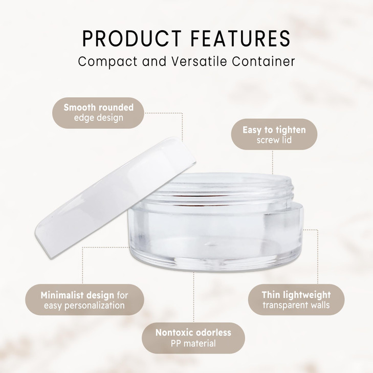 Quantity 200 Pieces Beauticom 5G5ML Round Clear Jars with White Lids for Lotion Creams Toners Lip Balms Makeup Samples