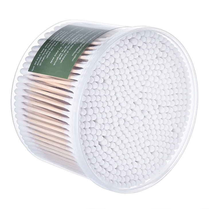 MONCOM Cotton Swabs 500 Count Double Round Thick Tips Biodegradable EcoFriendly Strong Wooden Sticks Cotton Swabs For Ea