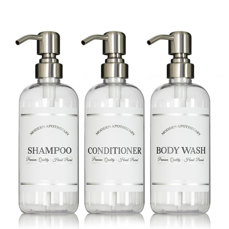 Clear Refillable Shampoo and Conditioner Bottles Body Wash Shampoo and Conditioner Dispenser PET Plastic Shampoo Bottles