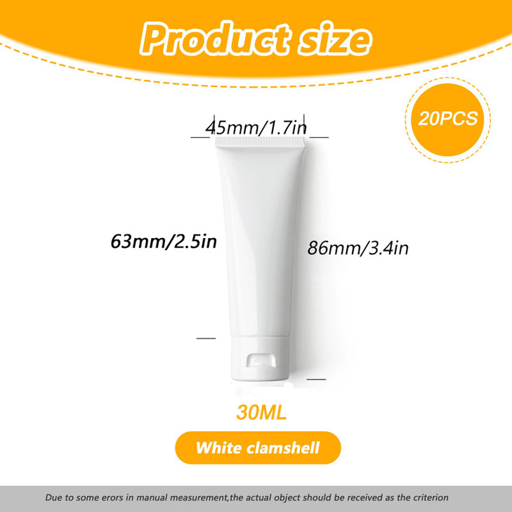 20PCS White Plastic Refill Cosmetic Soft Tubes Leakproof Makeup Travel Packing Vials Bottles with Flip Cover Sample Stor