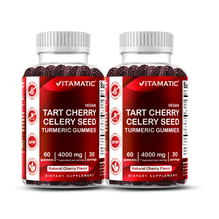 Vitamatic Tart Cherry with Celery Seed Gummies 4000mg Equivalent Per Serving from 101 Extract 400mg 2Pack