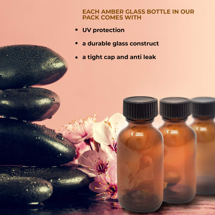 Onisavings Amber Glass Bottles 1 oz 30 ml Pack Of 12 Empty Refillable Bottles With Black Cap Leakproof Essential Oils Bo