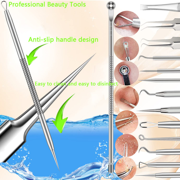 Pimple Popper Tool Kit Blackhead Remover Tools 16 PCS Professional Stainless Tweezers Acne Comedone Extractor Pimple Nee