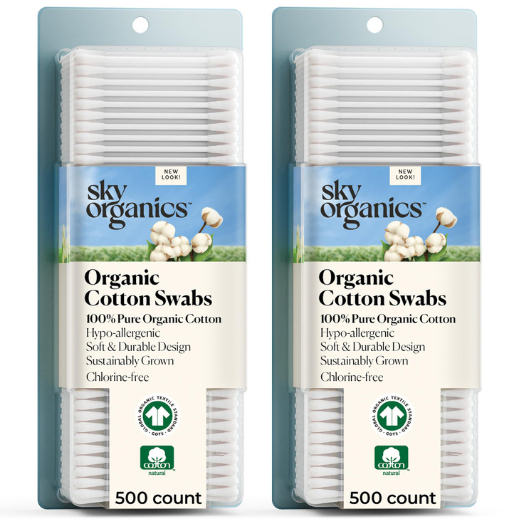 Sky Organics Organic Cotton Swabs 1000 ct Ultra Soft Tips Strong Durable Hypoallergenic Chlorine Free Sustainable Natura