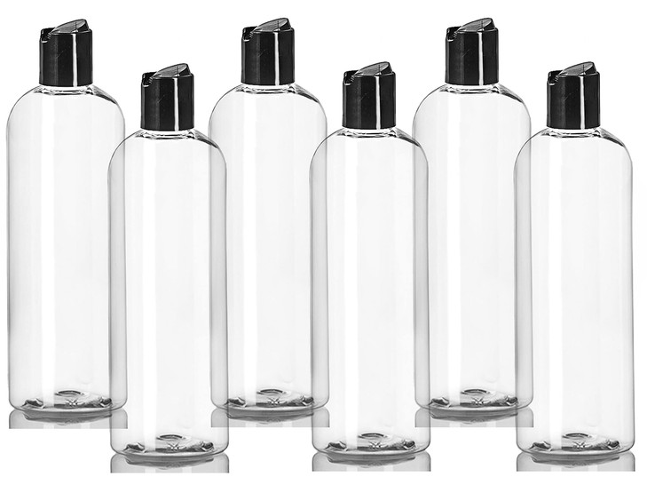 ljdeals 16 oz Clear Plastic Empty Bottles with Black Disc Top Caps Squeezable Refillable Containers for Shampoo Lotions