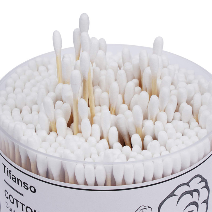 tifanso 500 Count Cotton Swabs Natural Double Round Strong Wooden Cotton Tip Sticks Buds for Ears CrueltyFree Ear Swabs