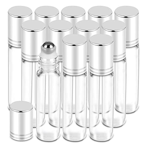 PrettyCare Set of 12 10 ml Essential Oil Roller Bottles with Stainless Steel Roller Ball Refillable Leakproof Empty Thic