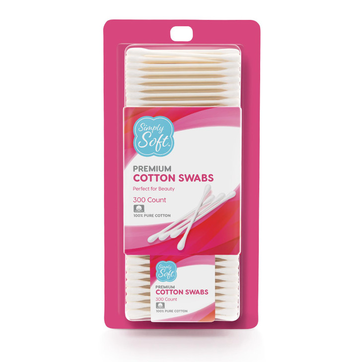 Simply Soft Cotton Tip Applicators Cotton Swabs with Double Round Tips For Hygiene Beauty Care 300 Count Pack of 4