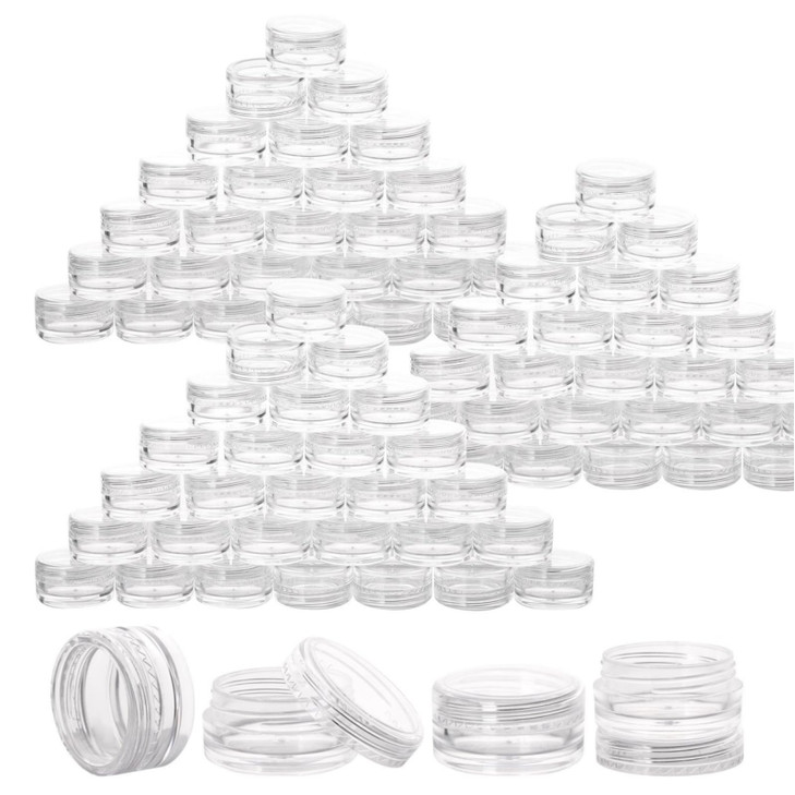 100 Count 10g Sample Jars with Lids Makeup Jars Plastic Lip Scrub Containers TSA Approved Cosmetic Containers for Travel