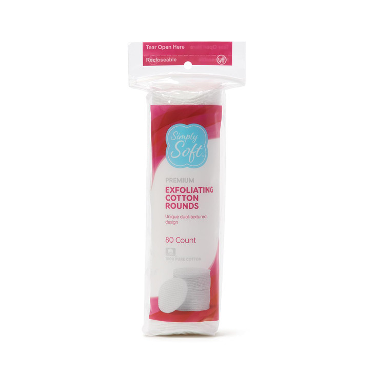 Simply Soft Hypoallergenic Exfoliating Dual Textured Cotton Rounds Pads 80 Count Pack of 6
