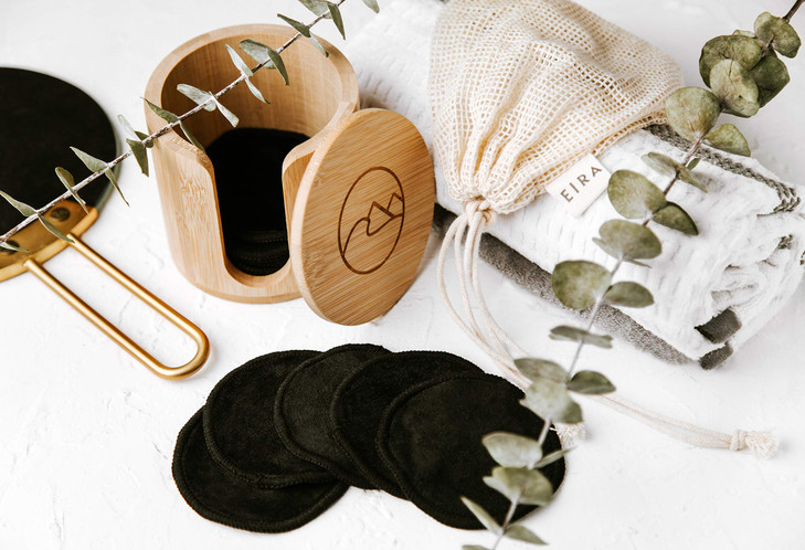 EIRAs Washable Makeup Remover Pads Black Bamboo Reusable Cotton Rounds with Wooden Holder Makeup Remover Cloths EcoFrien