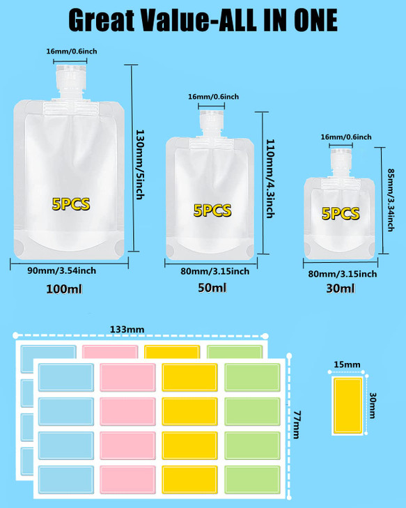 SEQUHITKU 17 Pack Travel Pouches for ToiletriesTSA ApprovedTravel Size Portable ContainersStand Up PouchRefillable Trave