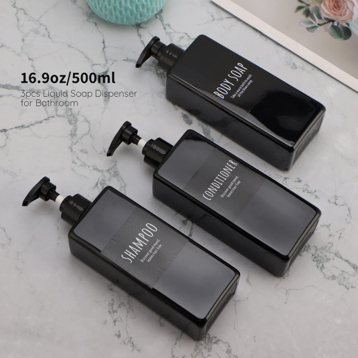Segbeauty Shampoo and Conditioner Dispenser Refillable 3pcs 169oz Shower Bottles Soap Dispenser with Labels 500ml Empty