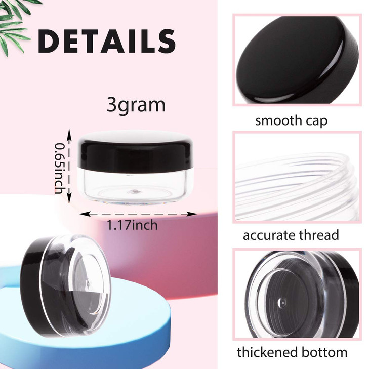 100 Pack 3 Gram Sample Containers with Lids 3ml Mini Sample Jars Tiny Plastic Cosmetic Containers for Lip Balms Makeup L
