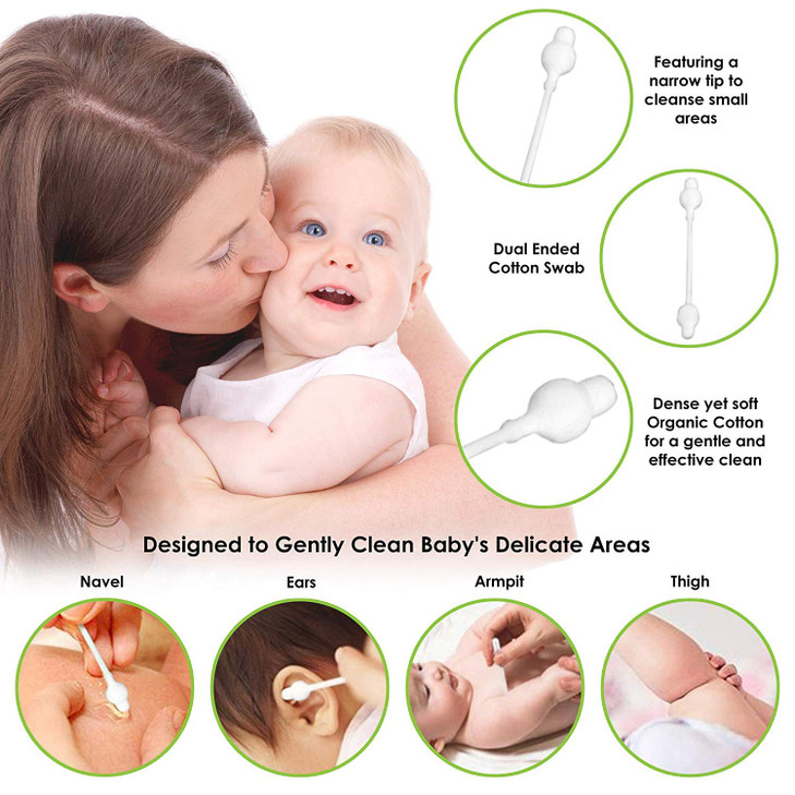 Baby Cotton Swabs Organic ChlorineFree Safety Swabs for Kids or Newborn Babies 100 Biodegradable Gentle Baby Qtips Cruel