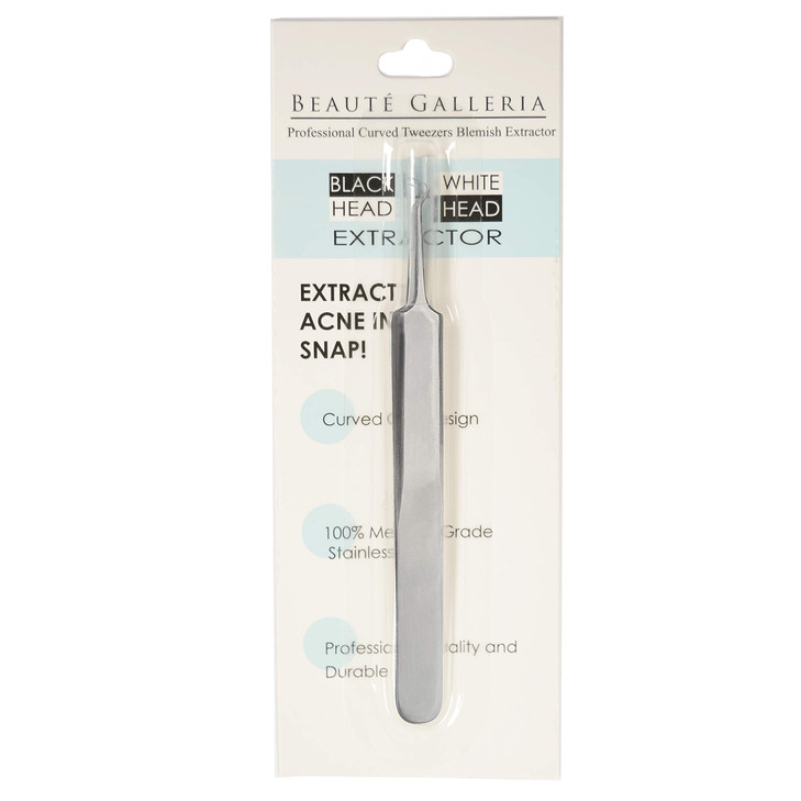Beaute Galleria Premium Stainless Steel Bend Curved Blemish Extractor Tool for Remove Comedones Whitehead Blackhead Acne