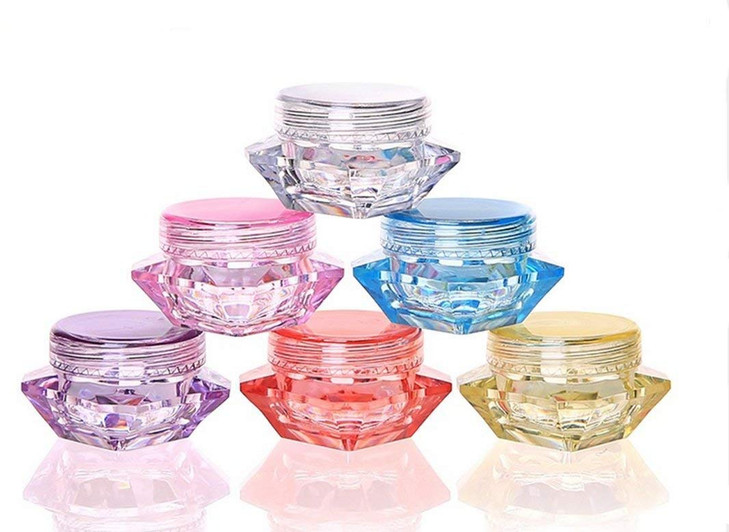 Healthcom 50 Pcs 5 Gram5 ML Cosmetic Sample Empty Container Plastic Clear Cosmetic Pot Jars with Lids Diamondshape Makeu
