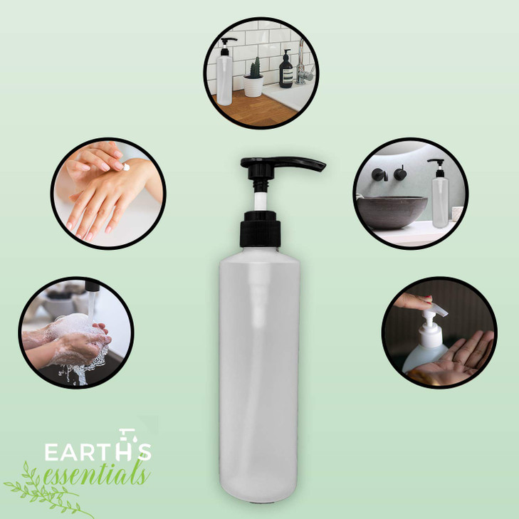 Earths Essentials Two Pack Of Refillable 16 Oz HDPE Plastic Pump Bottles With Patented Screw On FunnelGreat For Dispensi